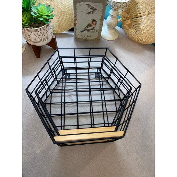 Set 2 Hezagon Shaped Geometric Wall Mounted Floating Metal Wood Shelves Lot - Picture 6 of 10